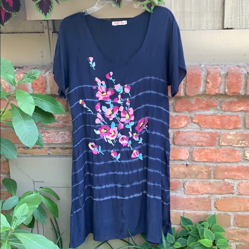 Johnny Was Shirt Dress Sequin Flower Details
